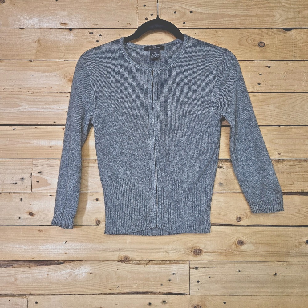 The Limited Cardigan Sweater Medium Women's Silk Cashmere Ribbed Gray Y2K Bead